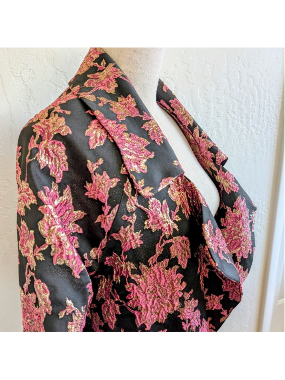 For Love & Lemons Pink Gold Floral Brocade Jacquard Longline Blazer Small - Picture 5 of 12
